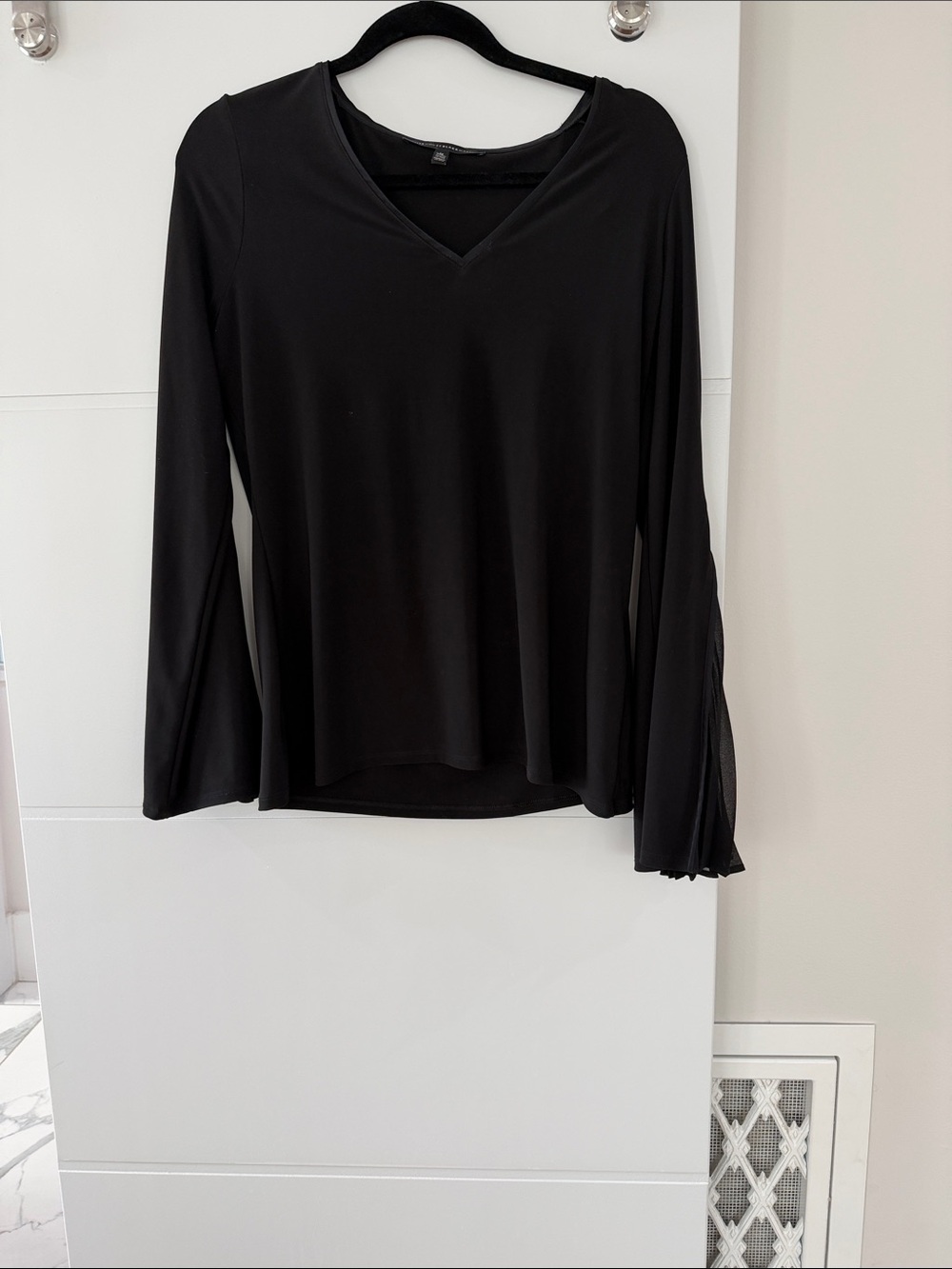 White House Black Market Black V-Neck Long Sleeve Top with Subtle Flare